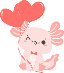 Axolotl Valentine with heart balloon