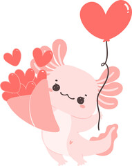 Axolotl Valentine with heart balloon