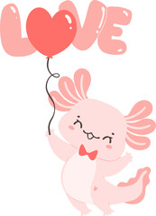 Axolotl Valentine with heart balloon