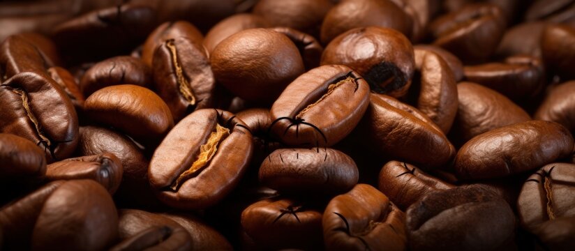 Close up view of aromatic hot roasted coffee beans with smoke. Generate AI image