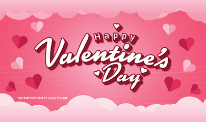 Happy Valentine's Day, editable text with clouds and hearts background