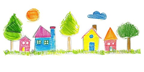 Generative AI, Pencil drawn art by child, naive kids illustration on white background - obrazy, fototapety, plakaty