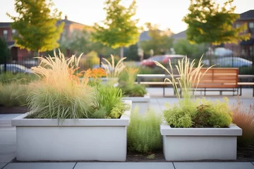  concrete raised beds filled with ornamental grasses © studioworkstock