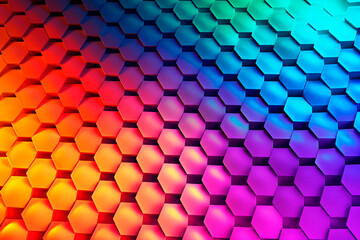 Abstract gradient multicolored neon background with honeycomb pattern