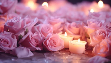 Deurstickers pink candle and roses decor © Holly Berridge
