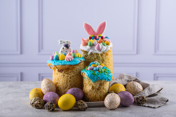 Traditional Easter cake kulich with icing