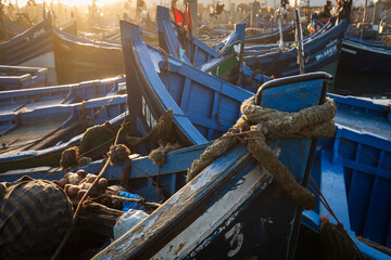Beautiful colors in the port of fishermen in Essaouira, Morocco - obrazy, fototapety, plakaty