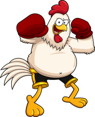Angry Boxer Chicken Rooster Cartoon Character Wearing Boxing Gloves. Vector Hand Drawn Illustration Isolated On Transparent Background © HitToon.com