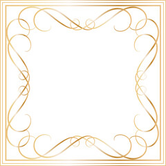 Golden decorative round frame vintage style illustration on transparent background.