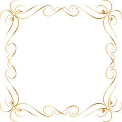 Golden decorative round frame vintage style illustration on transparent background.