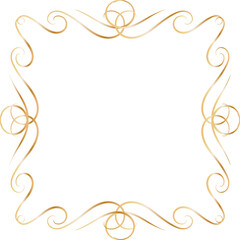 Golden decorative round frame vintage style illustration on transparent background.