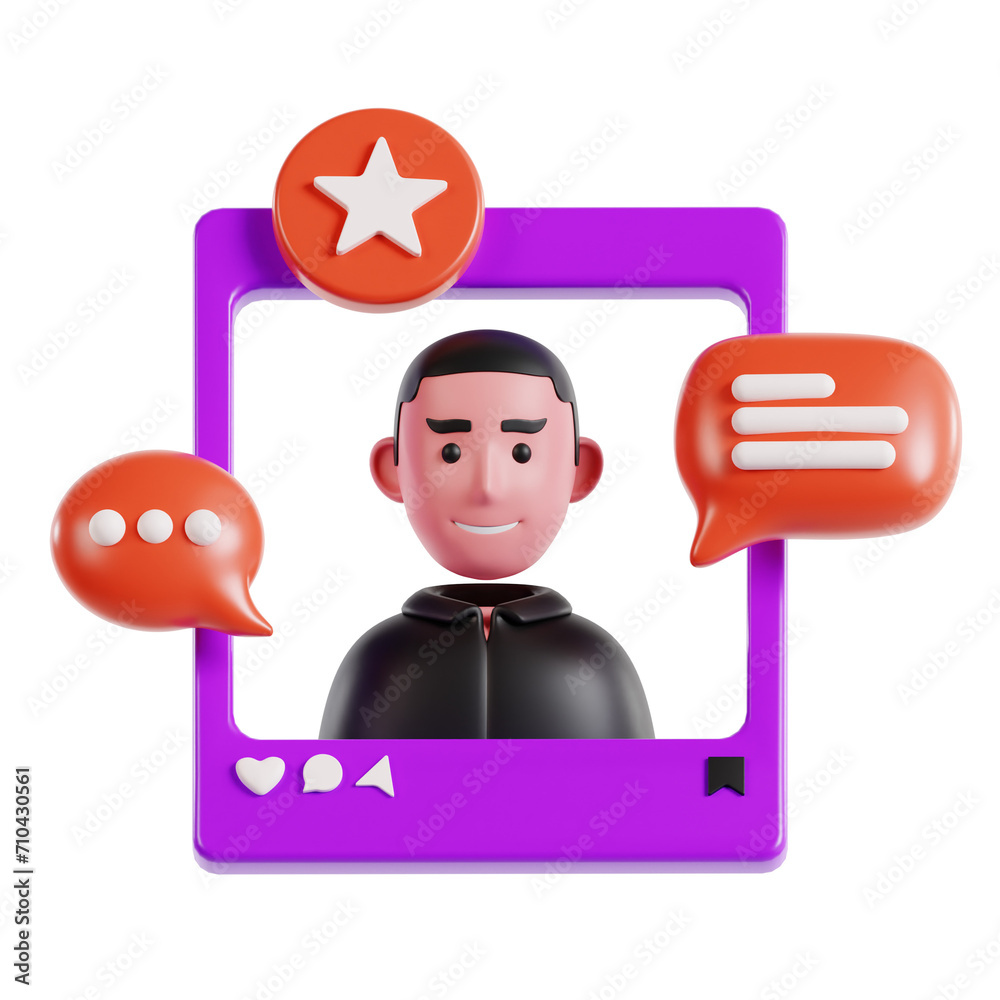 Fototapete 3d social media influencer model online personalities for brand promotion. 3d illustration, 3d eleme