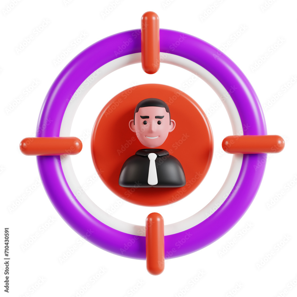 Poster 3d user target model building connections with audience. 3d illustration, 3d element, 3d rendering. 