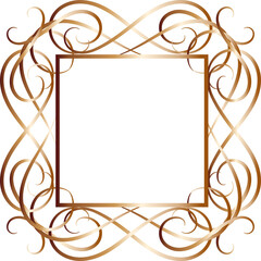 Golden decorative round frame vintage style illustration on transparent background.