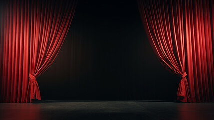 red theater curtain, stage curtain in the theater, stage podium the blank for the performance is free - obrazy, fototapety, plakaty