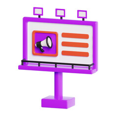 3D Billboard Model Eye-Catching Graphics for Outdoor Marketing. 3d illustration, 3d element, 3d rendering. 3d visualization isolated on a transparent background