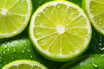 Background image featuring lemon, lime, green lemon, freshness, and water drops. Generative AI