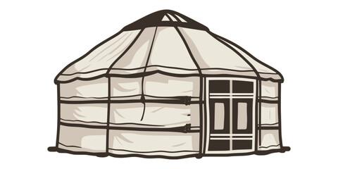 Yurt - nomad's dwelling, life in Central Asia, sketch on a white background