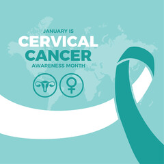 January is Cervical Cancer Awareness Month poster vector illustration. Cervical cancer teal and white awareness ribbon and uterus icon set vector. Women's reproductive health symbol. Important day