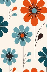 an orange and blue flower pattern. a colorful floral pattern made with circles and flowers. abstract design with a blue color and orange