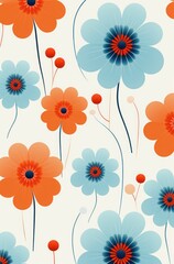 an orange and blue flower pattern. a colorful floral pattern made with circles and flowers. abstract design with a blue color and orange