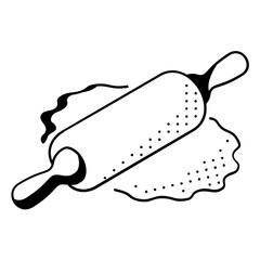 Wooden Pin Roller isometric concept, Making Flatten Knead Hand drawn vector, Bakery and Baker drawings, food preparation and Kitchen Utensil Sketch Culinary Doodle stock illustration