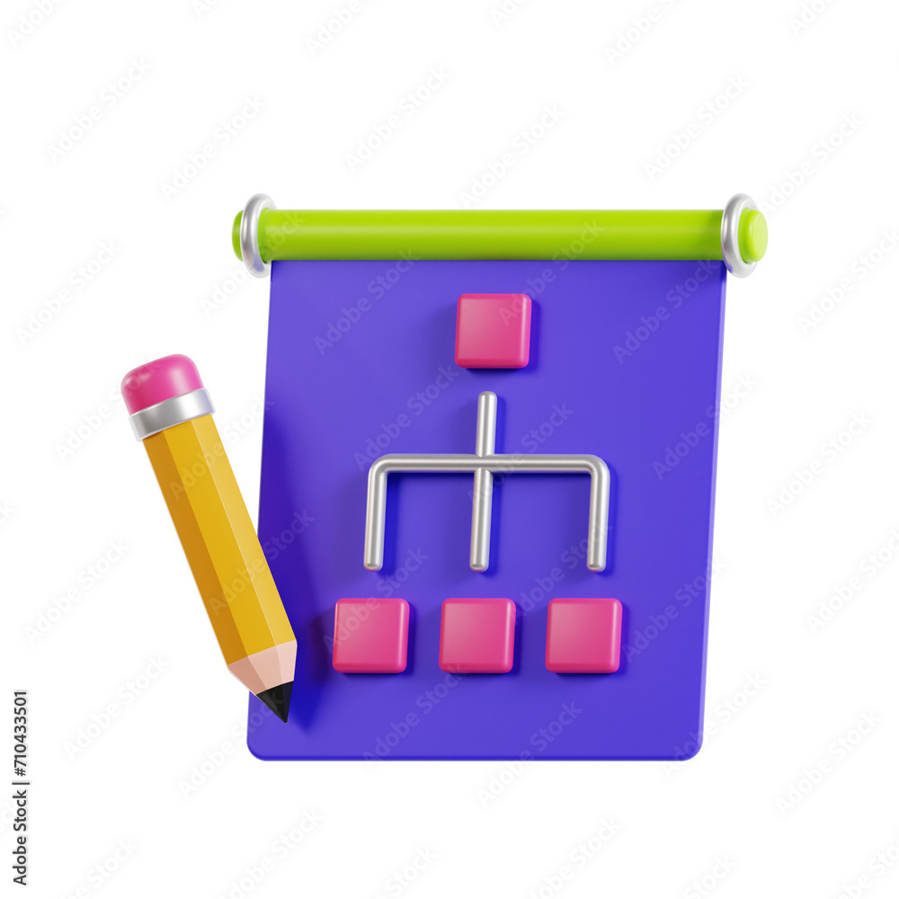 Aufkleber 3d flowchart model complex workflow mapping. 3d illustration, 3d element, 3d rendering. 3d visualiza