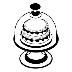 Cake Stand with Dome Cover isometric concept,  Food Display Plate Hand drawn vector, Bakery and Baker drawings, food preparation and Kitchen Utensil Sketch Culinary Doodle stock illustration