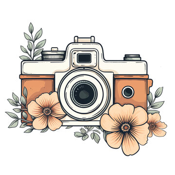 recommend clip art: Vintage photo camera logo with flowers watercolor illustration png isolated on a transparent background, clipart
                    