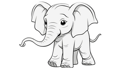 Fototapeta premium Drawing for children's coloring book cute elephant. Illustration winter line on white background