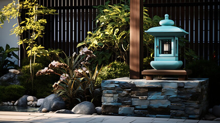 A Japanese-style garden corner is transformed with a  inspired theme, featuring a traditional stone...