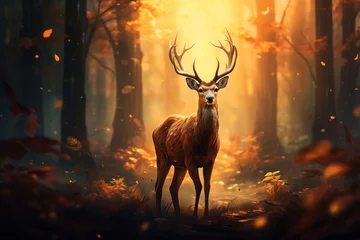 Schilderijen op glas Beautiful deer in the autumn forest © Luminophoria