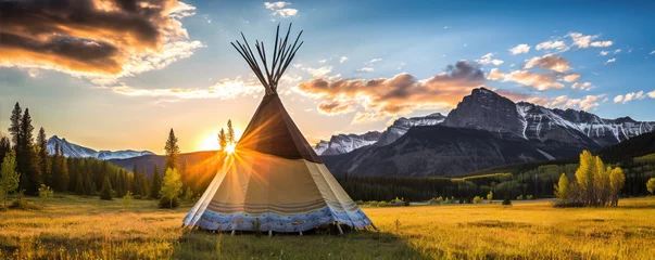 Foto op Plexiglas tipi american indiana tent in sunny evening backglight. © Milan