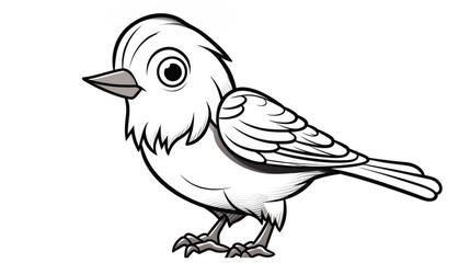 Fototapeta premium Drawing for children's coloring book cute bird. Illustration winter line on white background