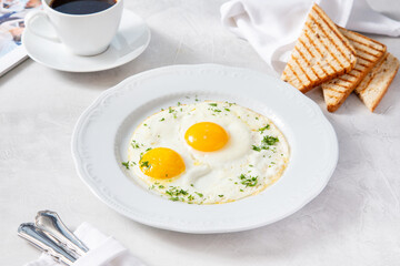Fried egg of two eggs for breakfast