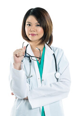 Chinese women doctor wearing a green scrubs