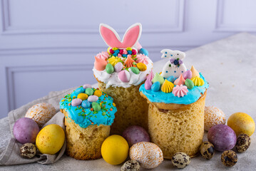 Traditional Easter cake kulich with icing