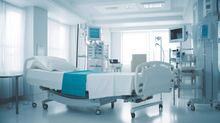 Well equipped hospital room with bed