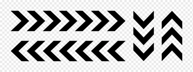 Foto op Canvas Set of horizontal and vertical chevron arrows. Ornaments with repeated V shaped stripes. Road, military, army, pointer, navigation left and right, up and down signs. Vector flat illustration © vikusha_art
