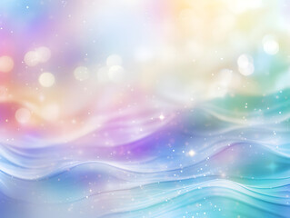 Illustration of the abstract colorful wavy shape with stars and bokeh background.