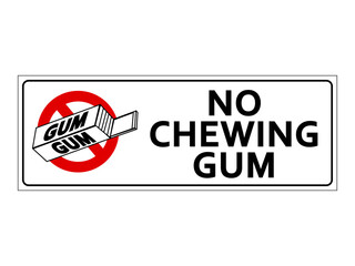 No chewing gum. Ban sign with silhouette of chewing gum package and text. Horizontal shape, sticker.