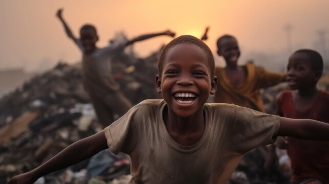 Happy African children are smiling outdoors