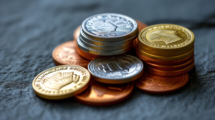 Stack of Gold Coins, Close Up, Currency, Pile of Wealth and Savings, Background