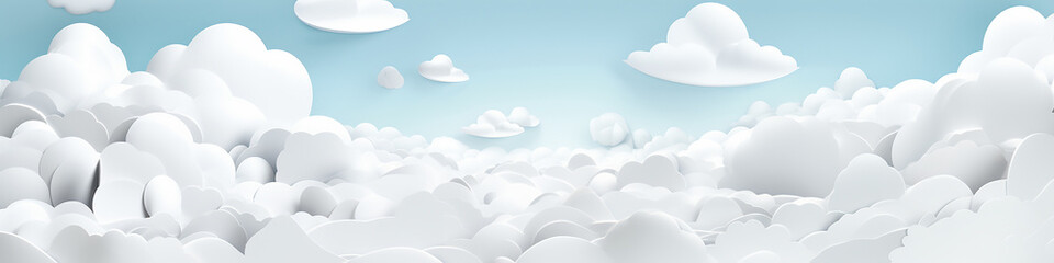 clouds paper sculpture on a white background narrow long panoramic.