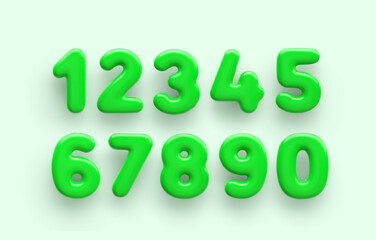 3D Green number 1,2,3,4,5,6,7,8,9 and null with a glossy surface on a light background .