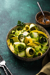 Raw sliced zucchini vegan pasta or salad.