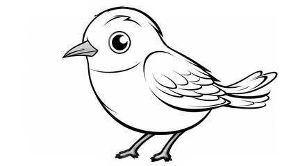 Drawing for children's coloring book cute bird. Illustration winter line on white background