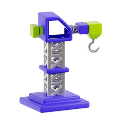 3D Construction Crane Model Mastering Controls and Techniques. 3d illustration, 3d element, 3d rendering. 3d visualization isolated on a transparent background