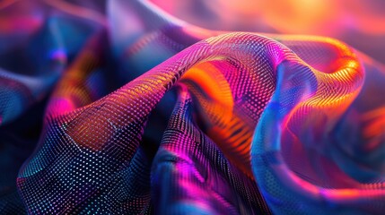 Macro Photography of Futuristic Tech-Wear Fabrics, highlighting intricate textures and patterns