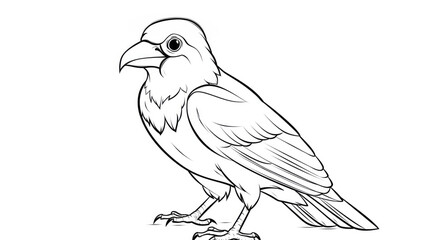 Fototapeta premium Drawing for children's coloring book cute bird. Illustration winter line on white background